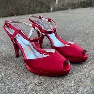 Y2K Peep Toe Platform Heels Women's Size 10 Red Unlisted Kenneth Cole Twee Retro